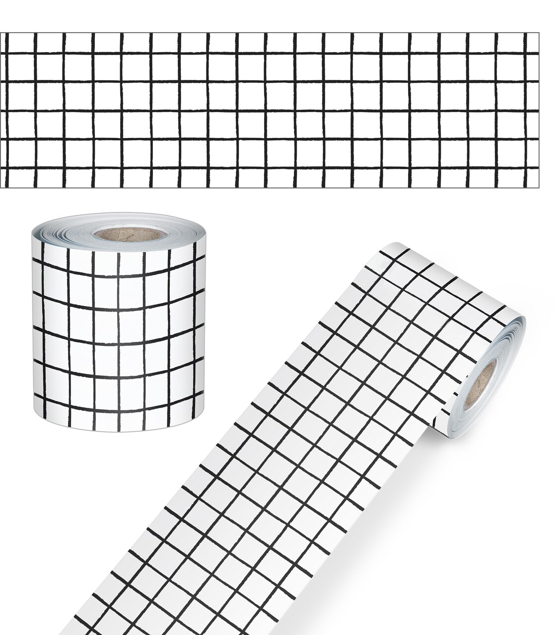 Carson Dellosa Creatively Inspired 65ft Black and White Bulletin Board Borders, Roll of Straight Border Trim, Grid Paper Bulletin Board Border for Bulletin Board, Office Décor, and Classroom Décor
